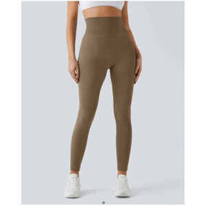 Halara Seamless Flow chestnut brn High Waisted Ruched Plain Leggings Sz M